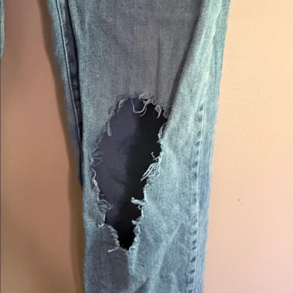 Rewash Straight Leg Distressed Light Blue Jeans